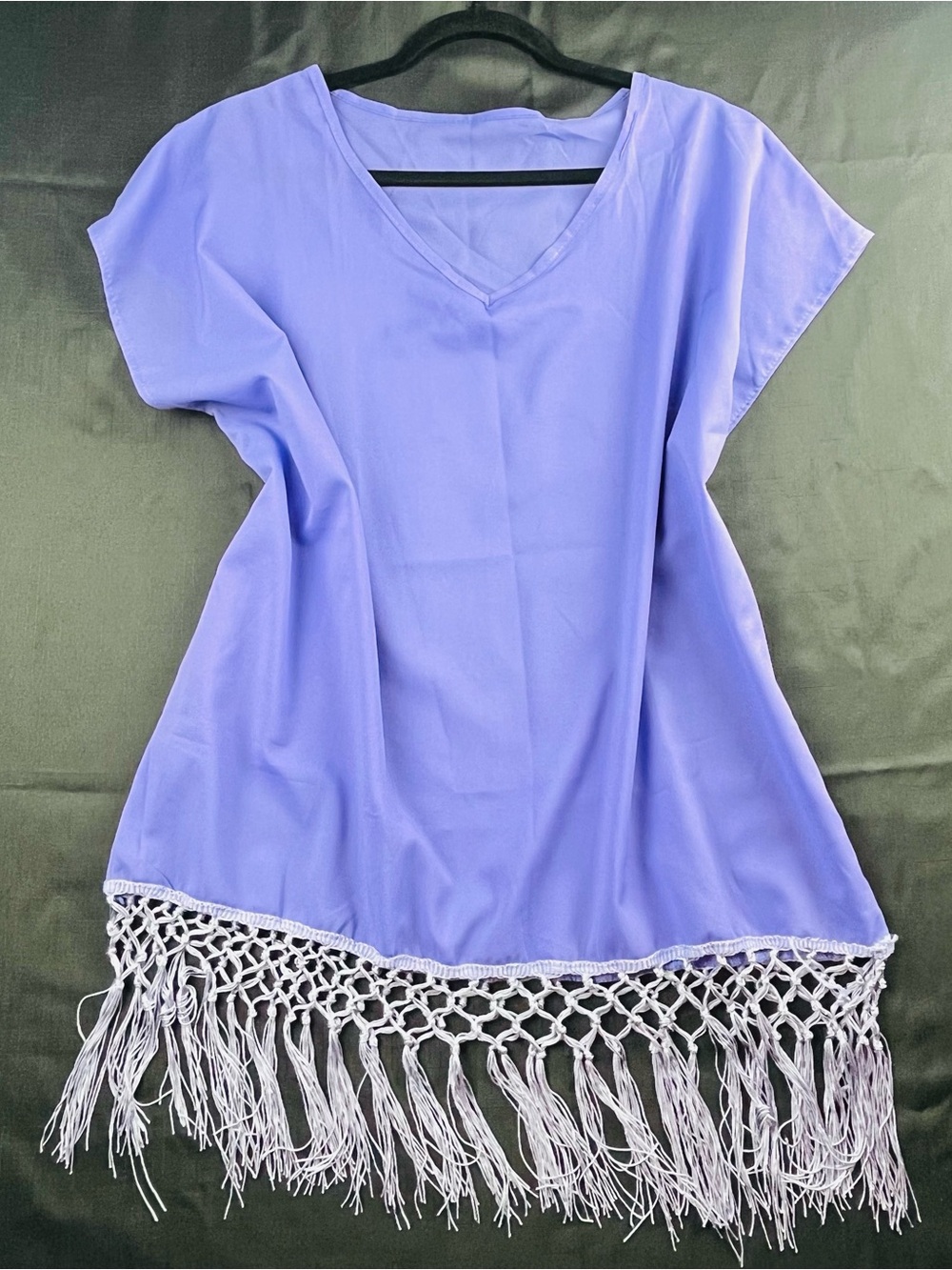 Lavender V-Neck Fringe Tunic